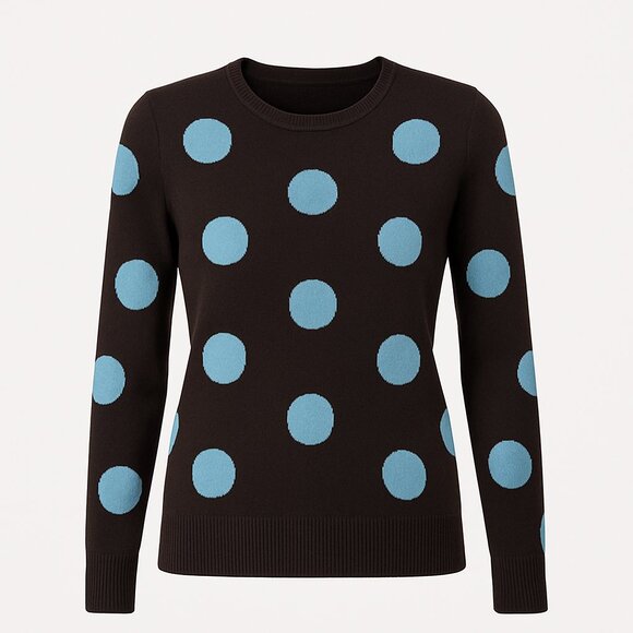 Tyler Boe Polka Dots Cashmere 100% Crewneck Sweater in Chocolate Brown - Picture 2 of 10